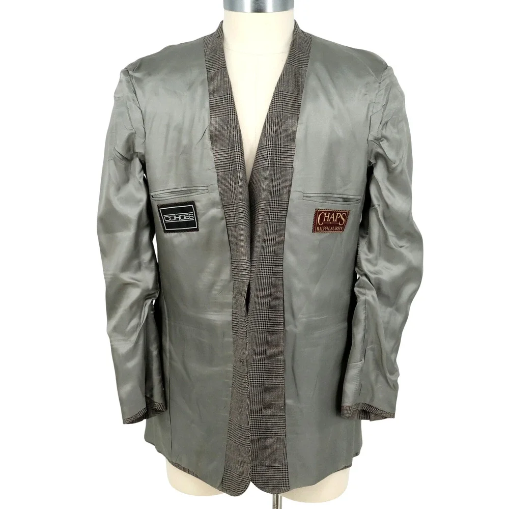 Chaps Ralph Lauren Sport Coat Mens 42L Gray Glen Plaid Jacket Blazer Vintage